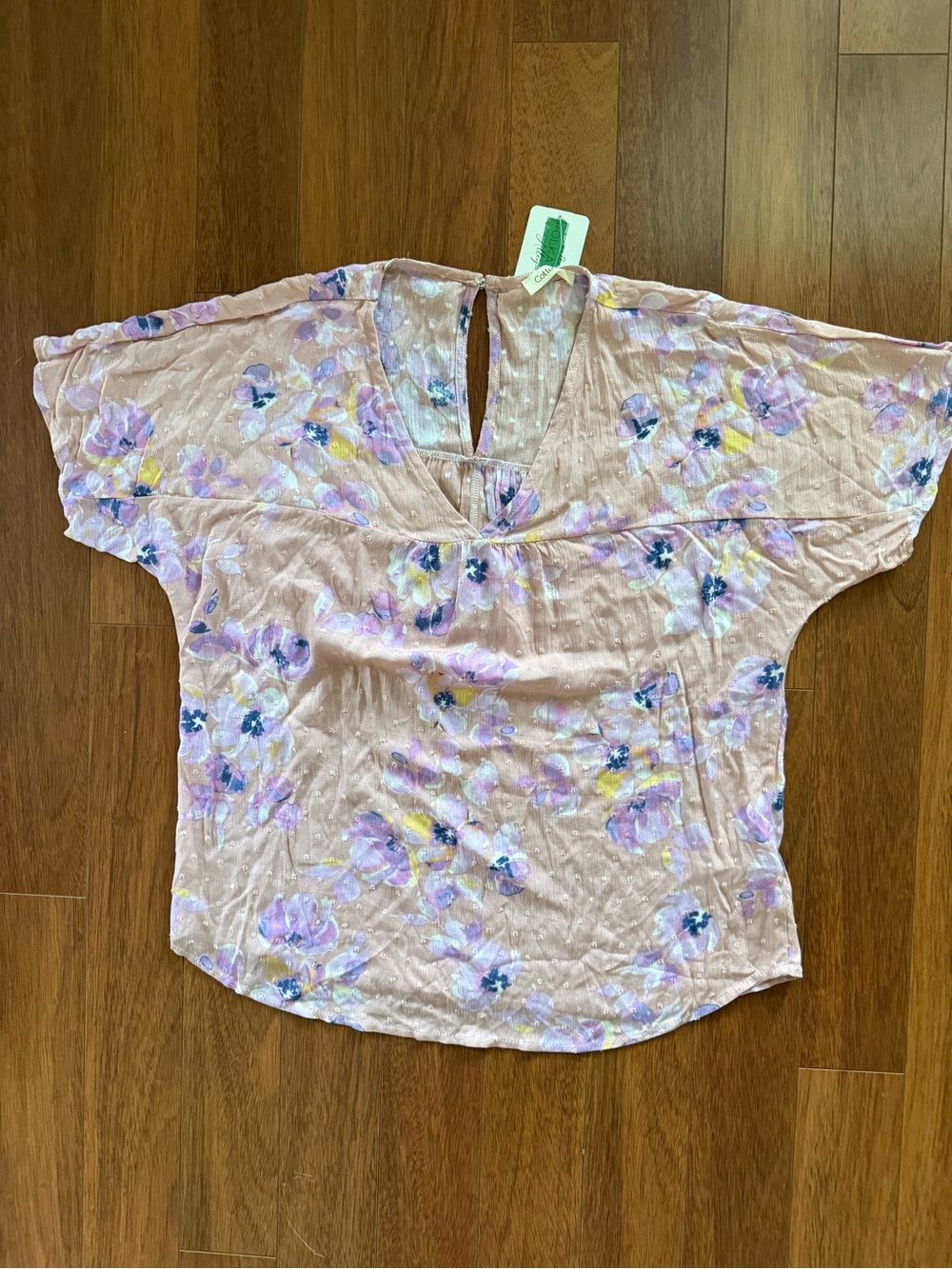 new Relaxed Fit Mauve Pink Swiss Dot Floral V Neck Blouse - Picture 3 of 4